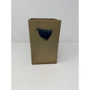 Rustic Ceramic Vase Pot Embossed Bird Design Tan Blue